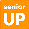 Ikona aplikacji SeniorUp. Na ilustracji widać napis senior, a pod nim wielkie litery S i U